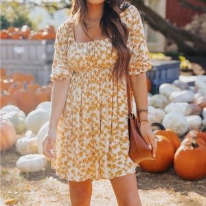 Yellow Floral Print Mini Dress